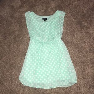 Green with white polka dots dress